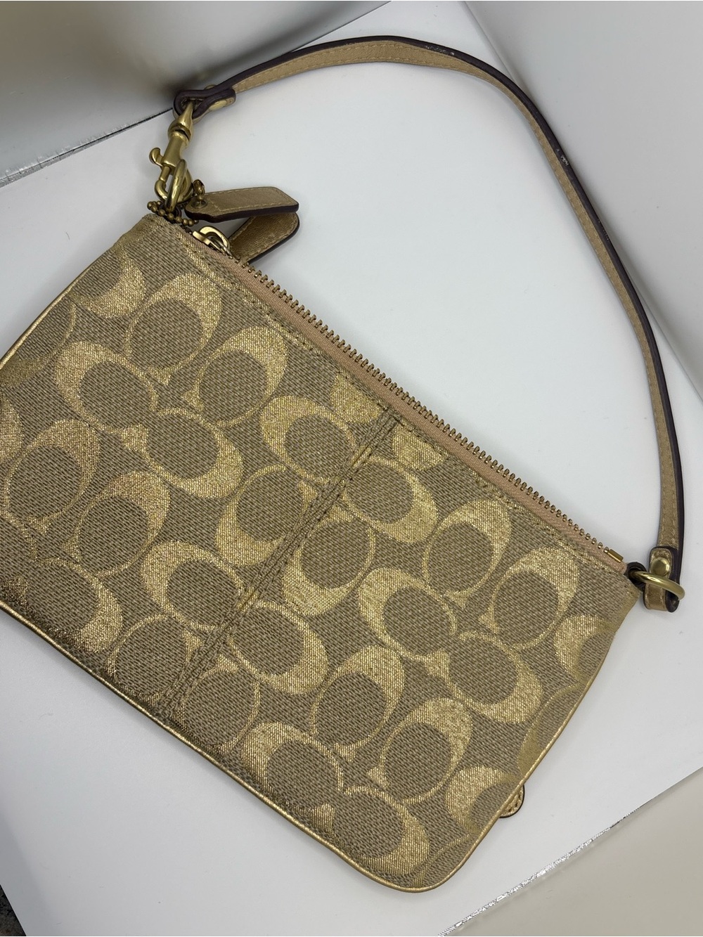 Gold Coach Signature Wristlet Shoulder Bag - Picture 3 of 3